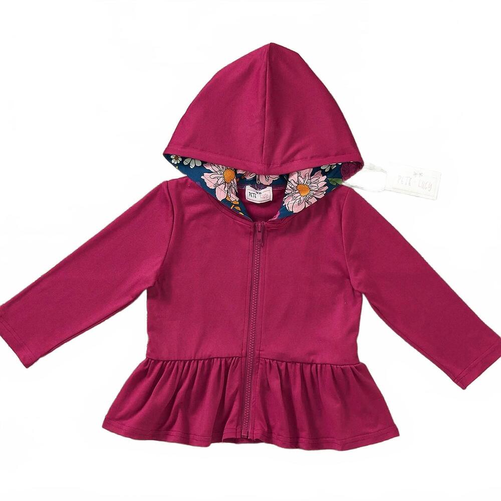 NEW PETE + LUCY girls avery ruffle hooded jacket in burgundy